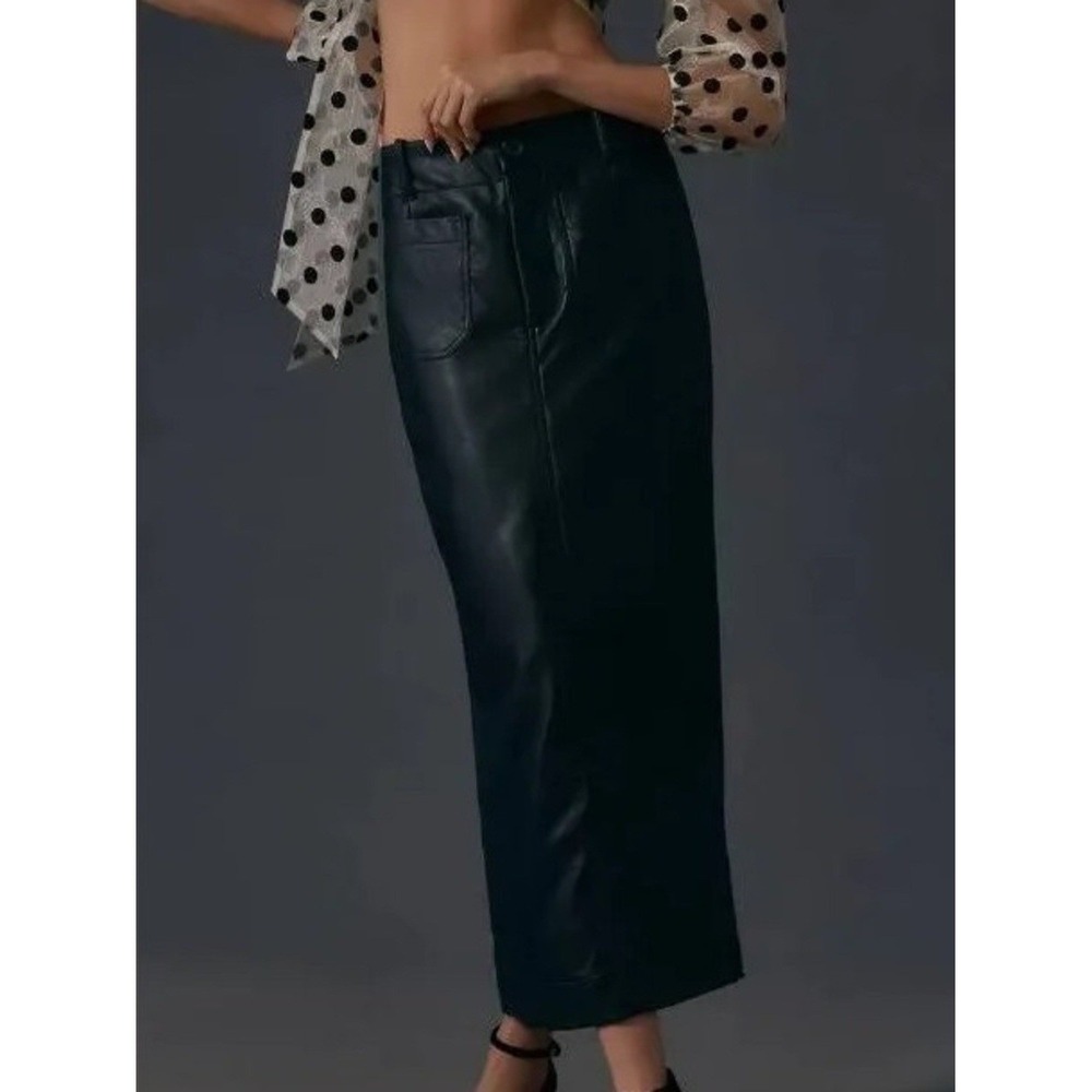 Maeve by Anthropologie Black The Colette Faux Leather Maxi Skirt Women's S